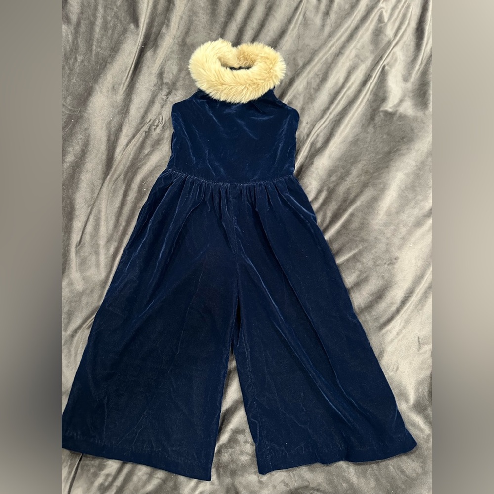 Janie and Jack Navy Jumpsuit with Faux Fur Collar